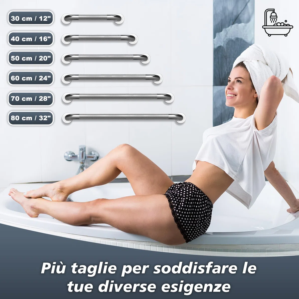 supregear 40cm Maniglioni e Barre per Bagno - Maniglia Doccia Antiscivolo Anziani, Barre Acciaio Inox di Sicurezza per Disabili, Ausili Ideali per Sicurezza e Comfort nel Bagno (Argento)