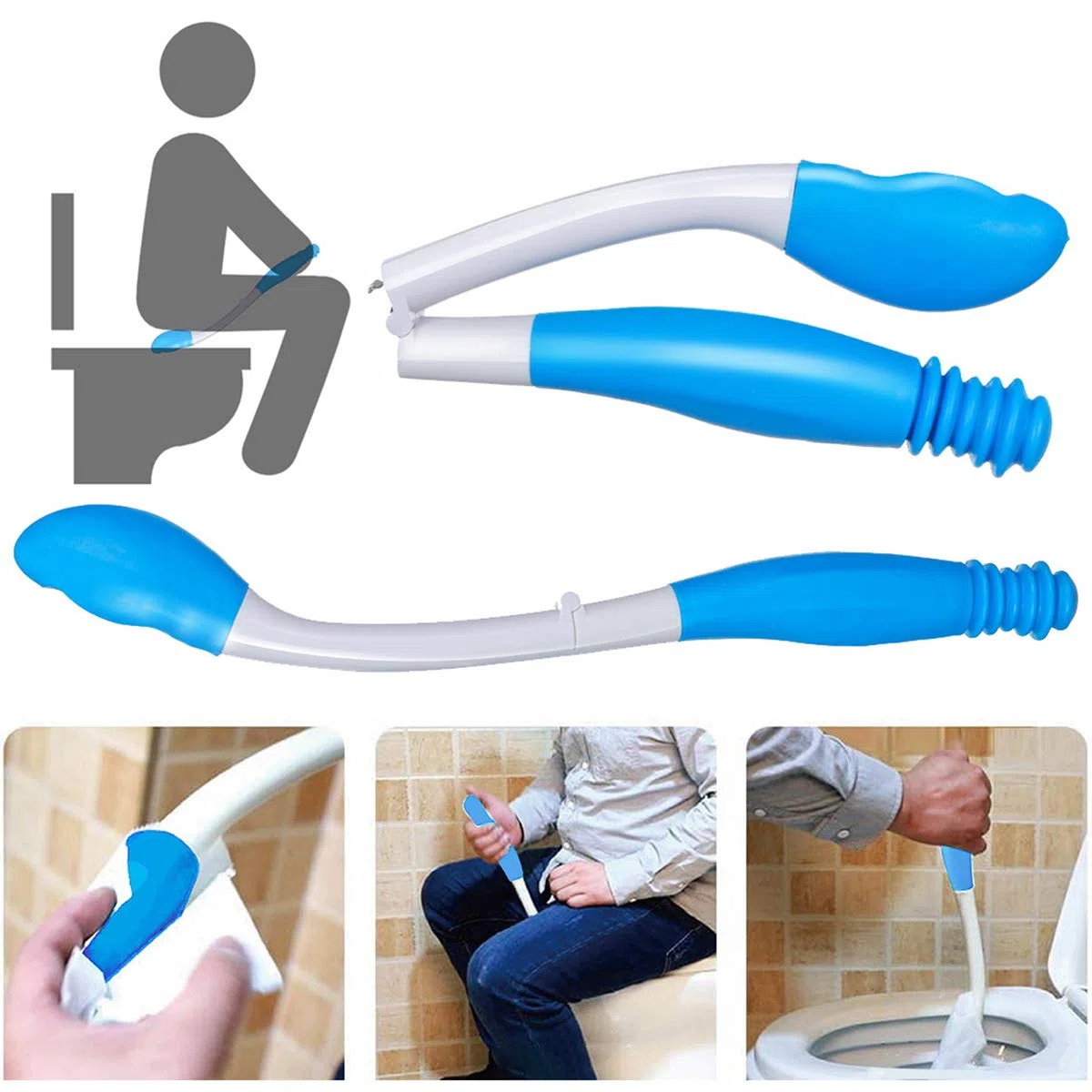 Toilette Aids Tools Lungo Comfort Wipe Pieghevole Toilette AIDS AIDS Buddy Toilette AIDS AIDS con Gancio di Corda per Disabili Anziani Donne Incinte Donne Ferite