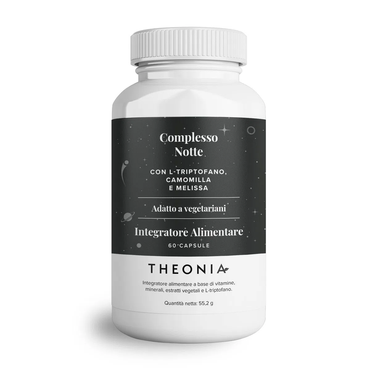 Theonia complesso notte con 100mg di L-triptofano, camomilla e melissa, integratore naturale per il sonno e il relax - 60 capsule, non OGM, vegetariano
