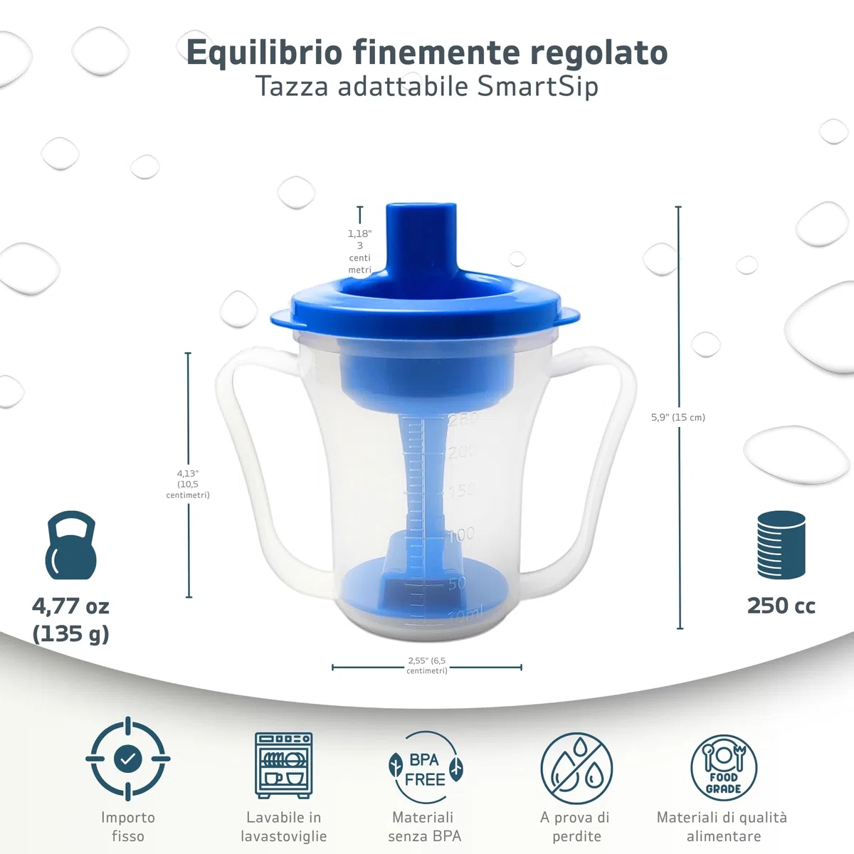 Tazza per Disfagia per Adulti - Tazza Medicale con Dosaggio Regolabile 5cc/10cc - Bere in Sicurezza da Seduti o Sdraiati - Ideale per Disfagia, Ictus, Parkinson e Mobilità Limitata