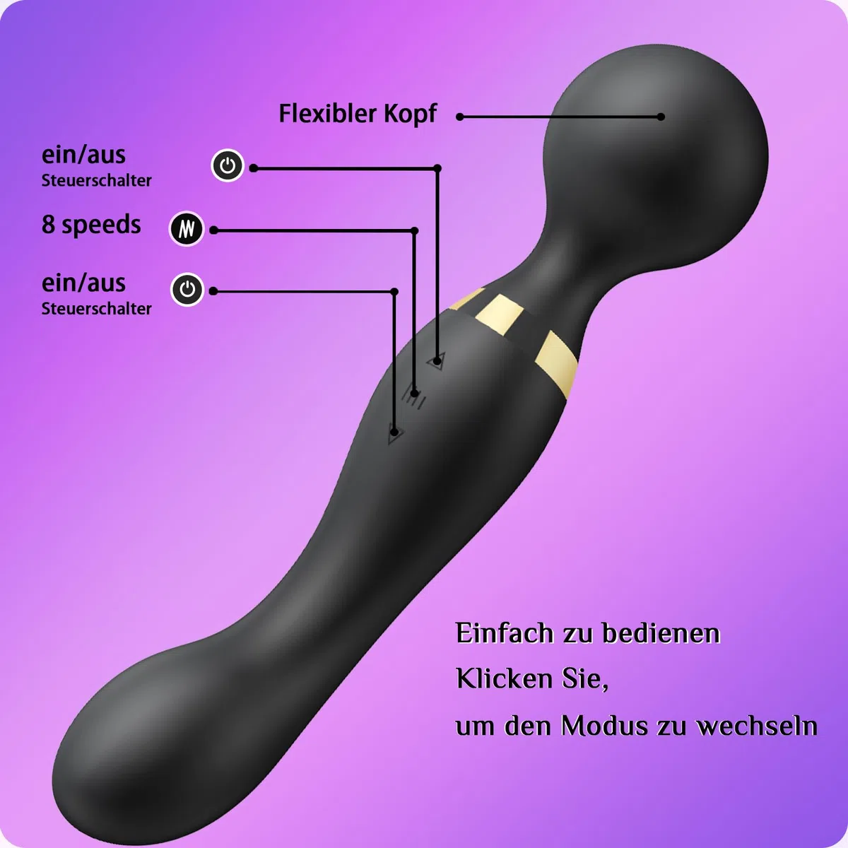 Doppia testa femminile Sextoys vibratori femminili Dildo, 20 modalità e 8 velocità, Sextoys per il sesso godere Sextoyse anale Anus vibratori clitoridei femminili personali e di coppia (Nero)