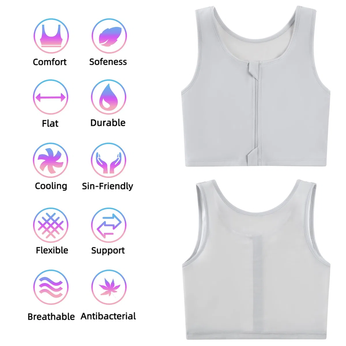 XUJI Transgender FTM Zip Up Traspirante Mezza Binder
