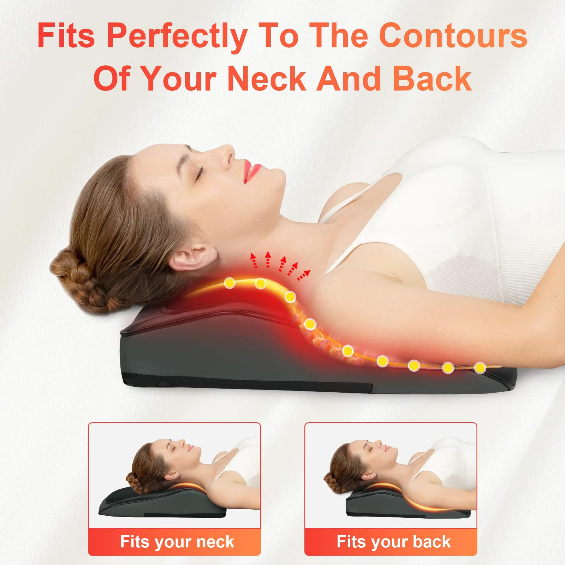 COMFIER Massaggiatore per schiena e collo con calore, cuspide massaggiante 3D con massaggio a vibrazione, massaggiatore shiatsu per collo e spalle, cuscino massaggiante, regali