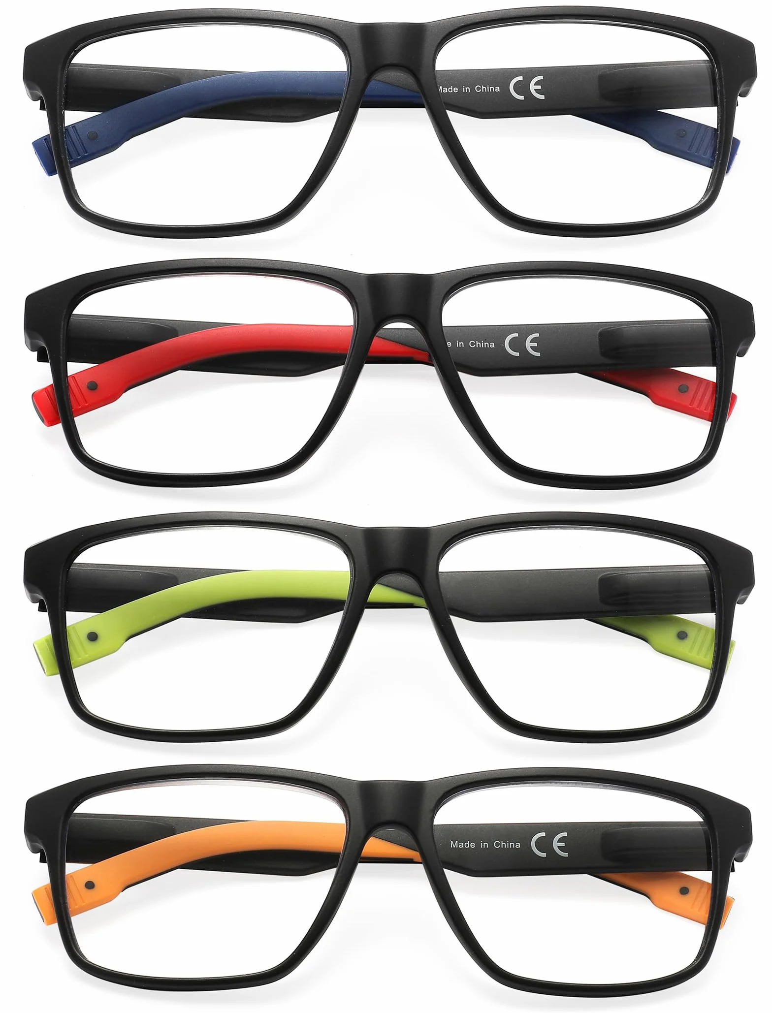 MODFANS Confezione da 4 Occhiali da Lettura Uomo,Stanghette in Gomma,Occhiali Vista Anti Luce Blu,Leggera,Visione Chiara,con Custodia