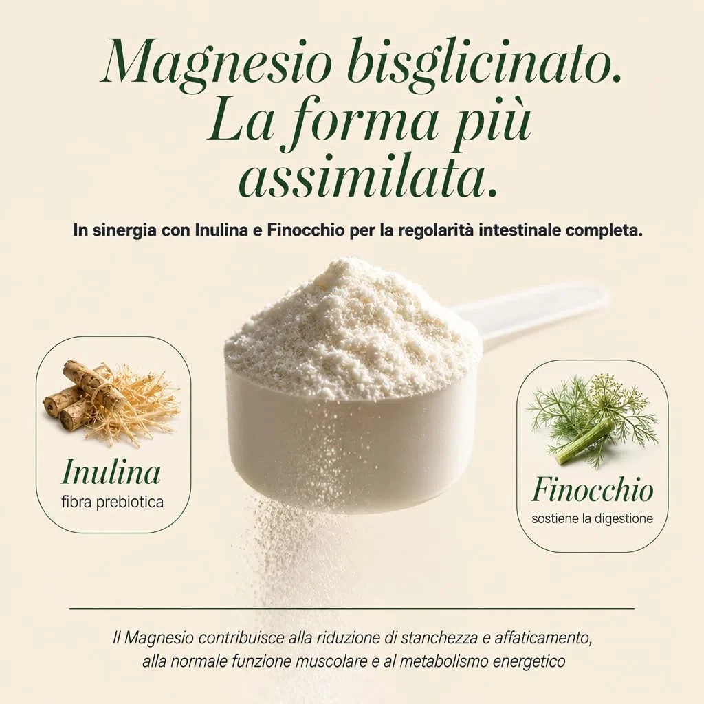 GOFOR360 MAG 5+ REGOLARITÀ - Magnesio Bisglicinato in Polvere con Inulina e Finocchio per Stitichezza, Gonfiore e Rilassamento - 60 Dosi
