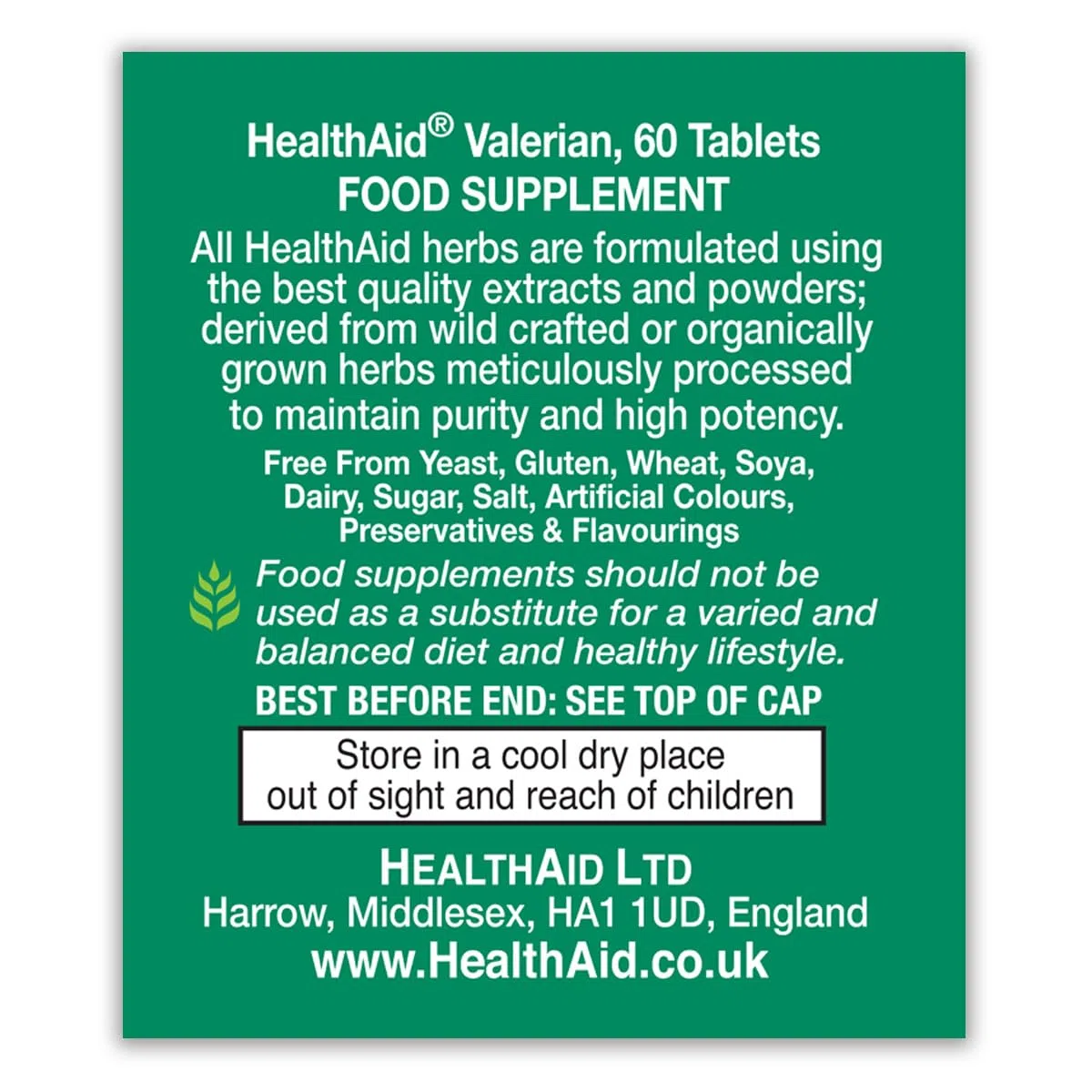 HealthAid Integratore Valeriana Forte - Per il Sonno e Rilassamento - 60 Compresse Senza Glutine e Lattosio
