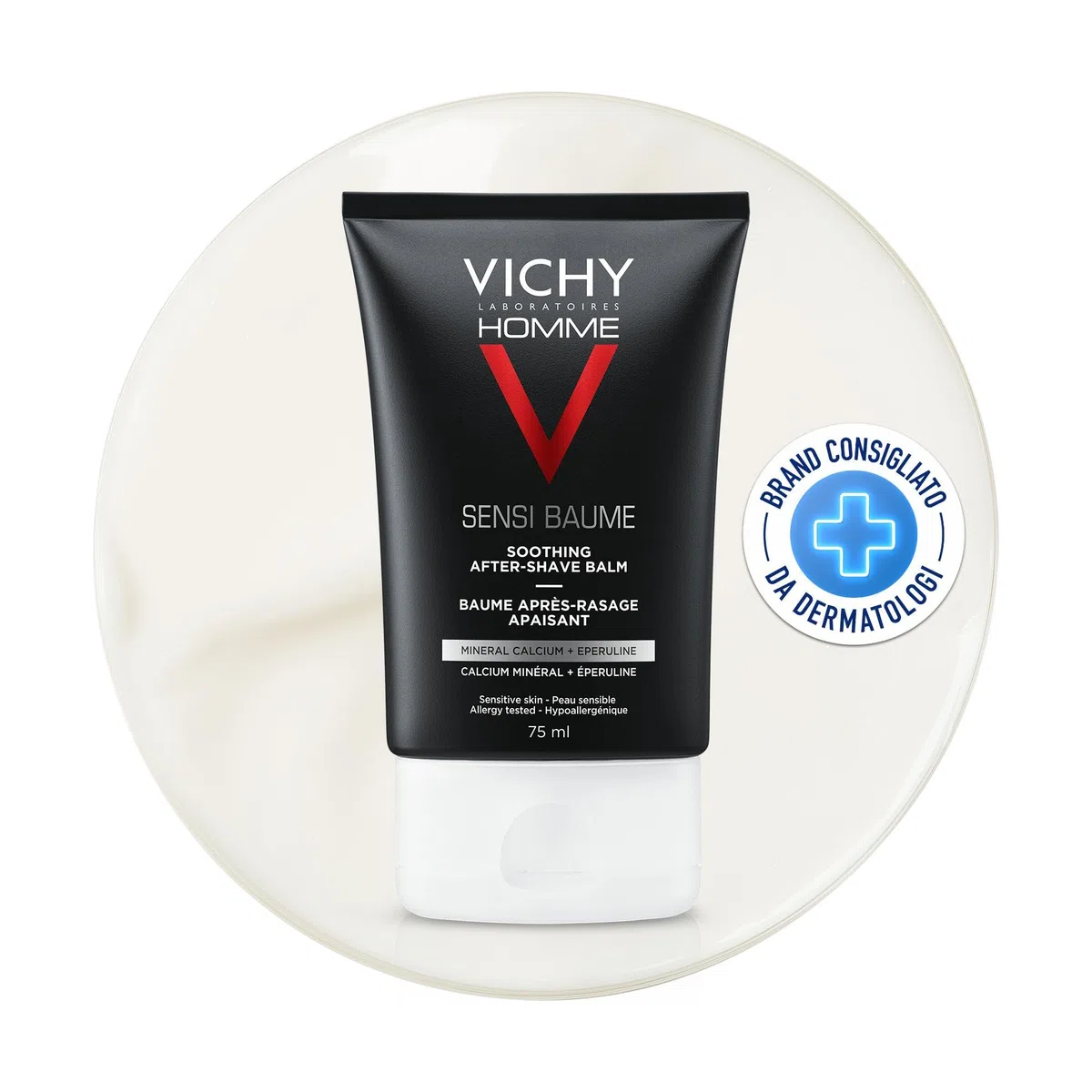 Vichy Homme Sensi Baume Mineral, Balsamo Dopobarba, Per Pelli Sensibili, Pelle Idratata e Lenita, Con Calcio, Acqua Termale di Vichy e Glicerina, Post Rasatura, 75 ml