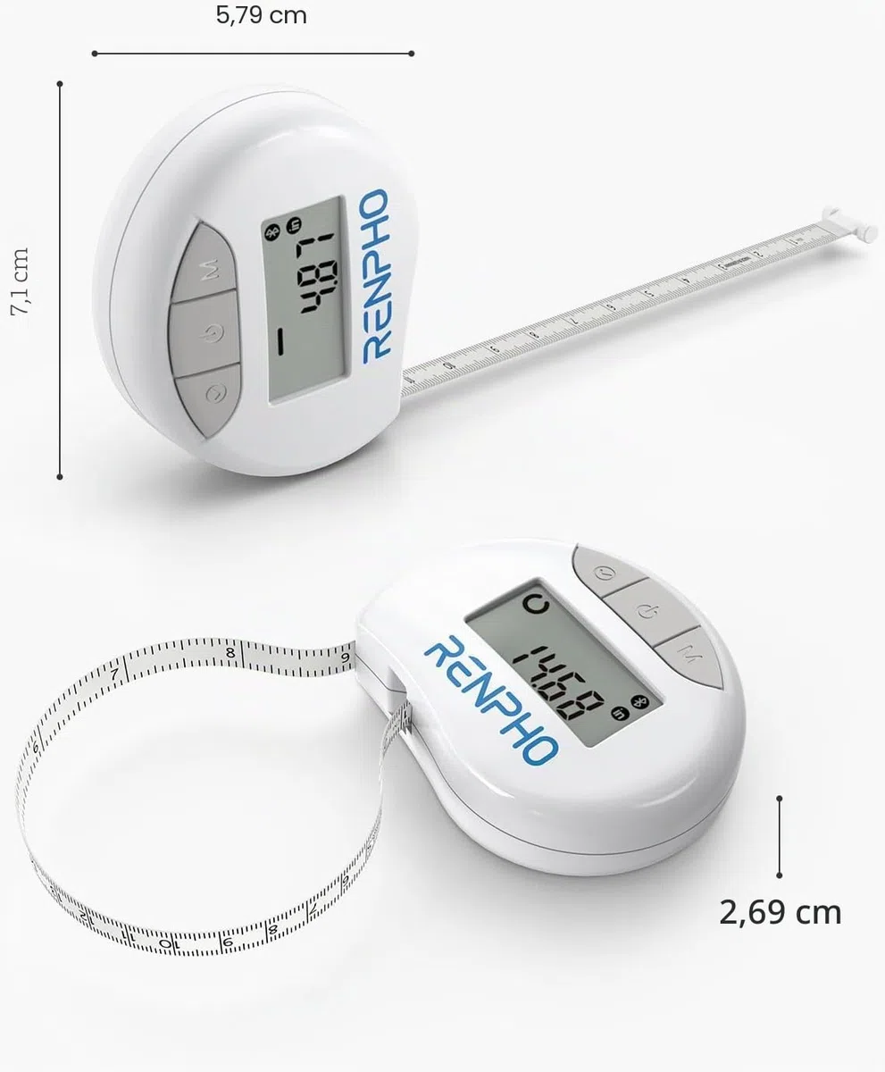 RENPHO Metro a Nastro Smart per Misurazione del Corpo con App Tramite Bluetooth, per Misurare Varie Circonferenze del Corpo, Aumento Muscolare, Risultati di Fitness e Bodybuilding, in Pollici e CM