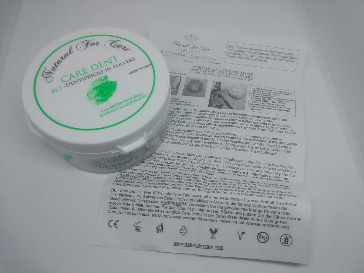 DENTIFRICIO IN POLVERE BIO 2 IN 1- DENTIFRICIO E COLLUTORIO -100% NATURALE - 0% FLUORO - Menta ed Eucalipto.(Care Dent Sostituisce il tuo attuale dentifricio)