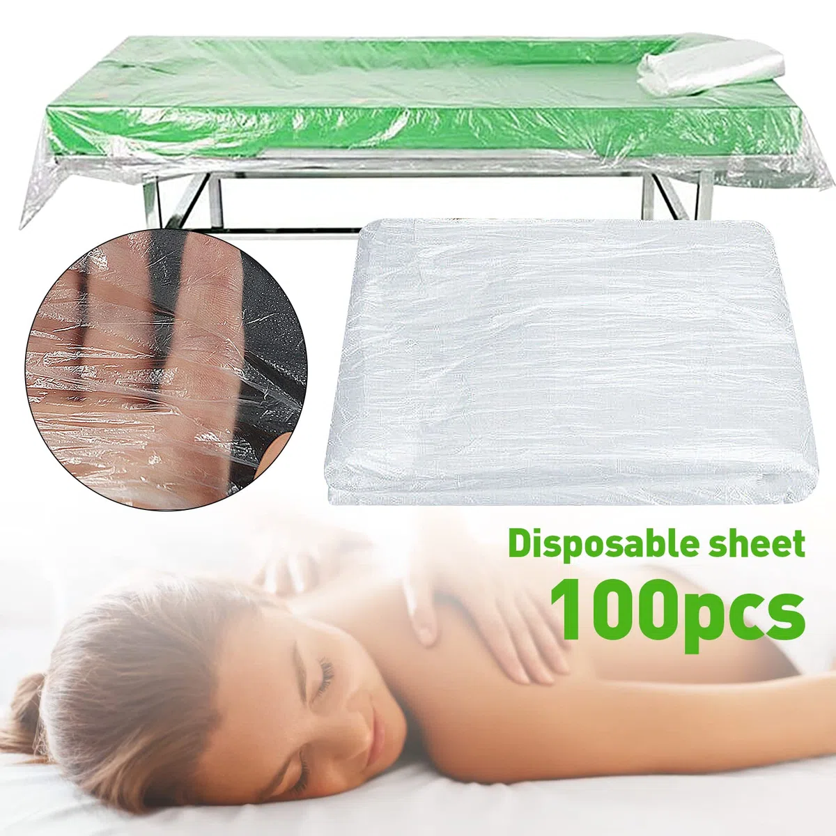 100 lenzuoli in plastica usa e getta per lettini massaggianti, trasparenti, impermeabili, resistenti all'olio, per massaggi usa e getta (100 x 200 cm, 100 pezzi)