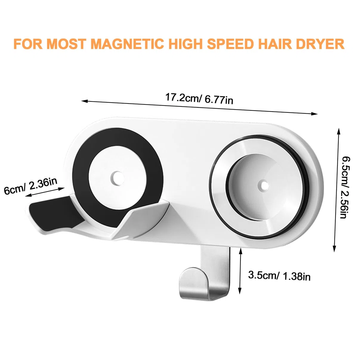 Supporto da parete per asciugacapelli compatibile con Dyson & Laifen, supporto adesivo per tutti gli asciugacapelli magnetico ad alta velocità, con gancio organizer per cavo e tappetino