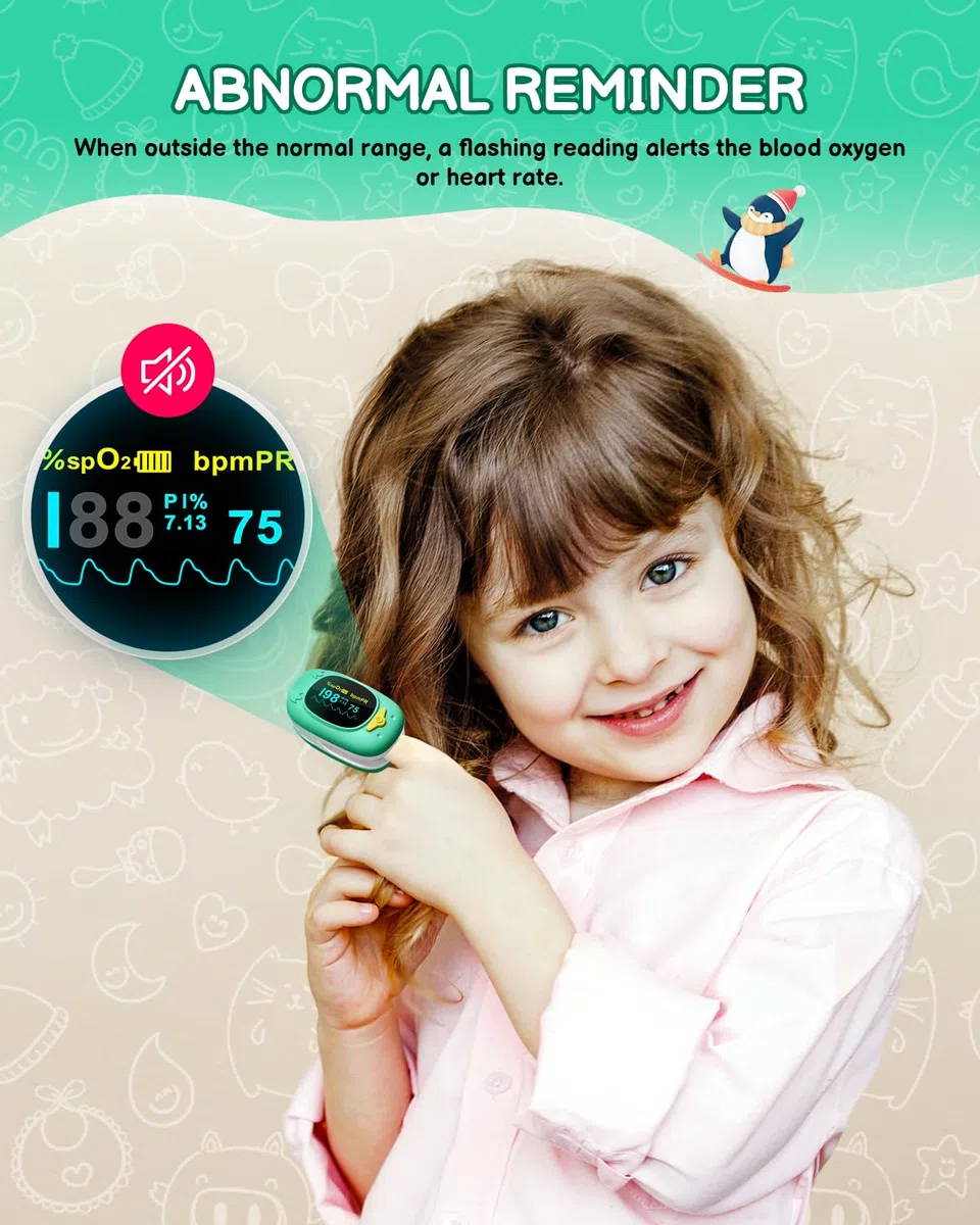 Paediatric Pulse Oximeter Saturimetro Pediatrico Professionale Certificato per Bambini con Display LED, HOLFENRY Saturimetro Bambini Pediatrico Un Design Carino per Il Monitoraggio Di SpO2