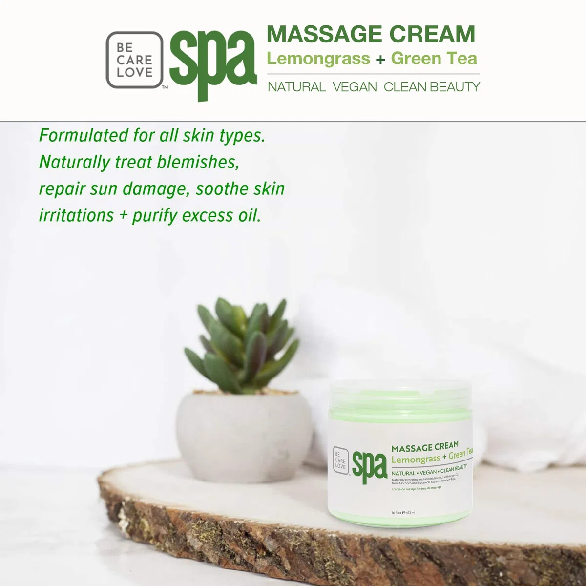 BCL Spa Lemongrass and Green Tea Massage Cream, 16 Ounce