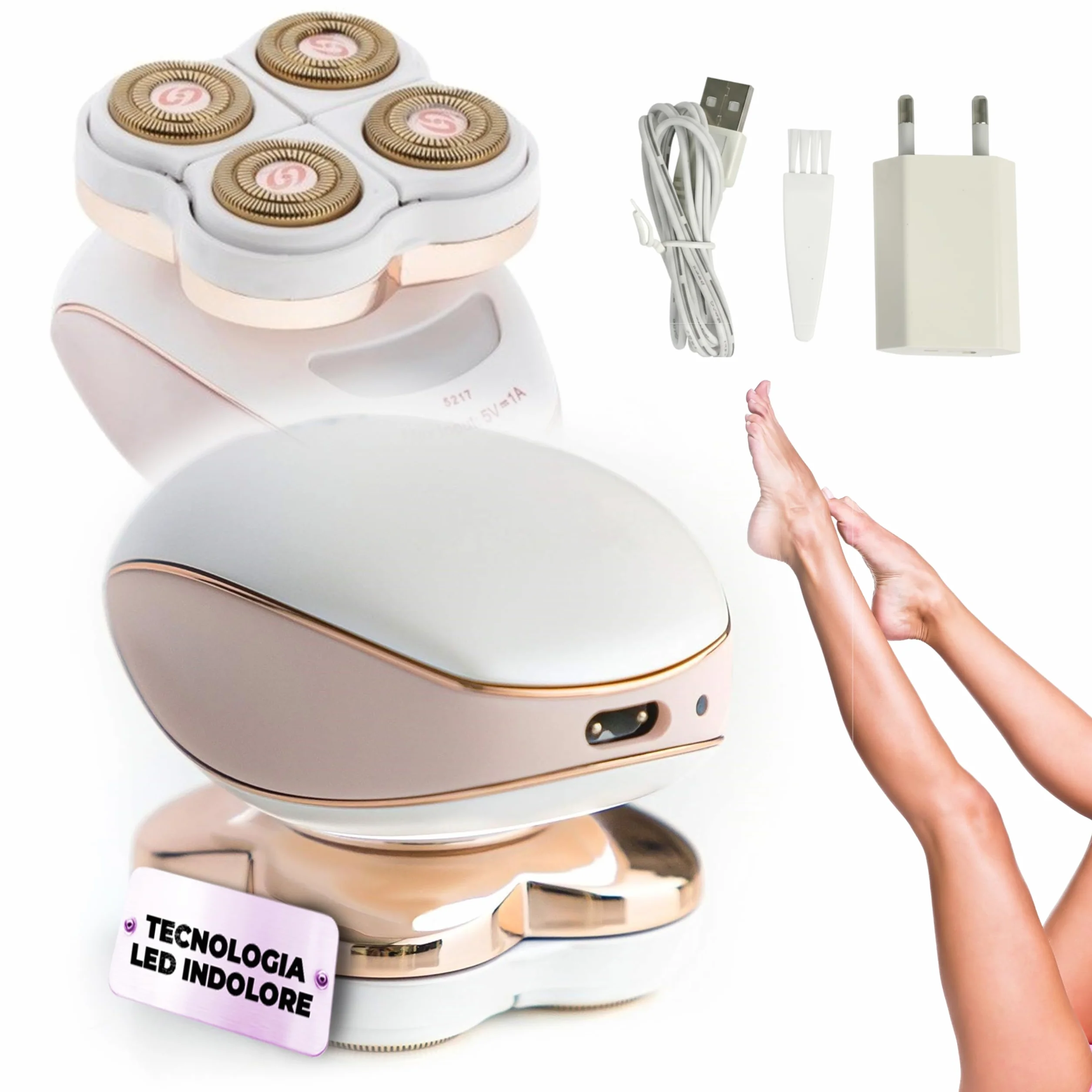 TEMPO DI SALDI Rasoio Elettrico Donna per Viso e Corpo Indolore con luce LED Ricaricabile, Epilatore Elettrico Donna Portatile con Testine Rotanti Lame Ipoallergeniche, Rasoio Corpo Delicato