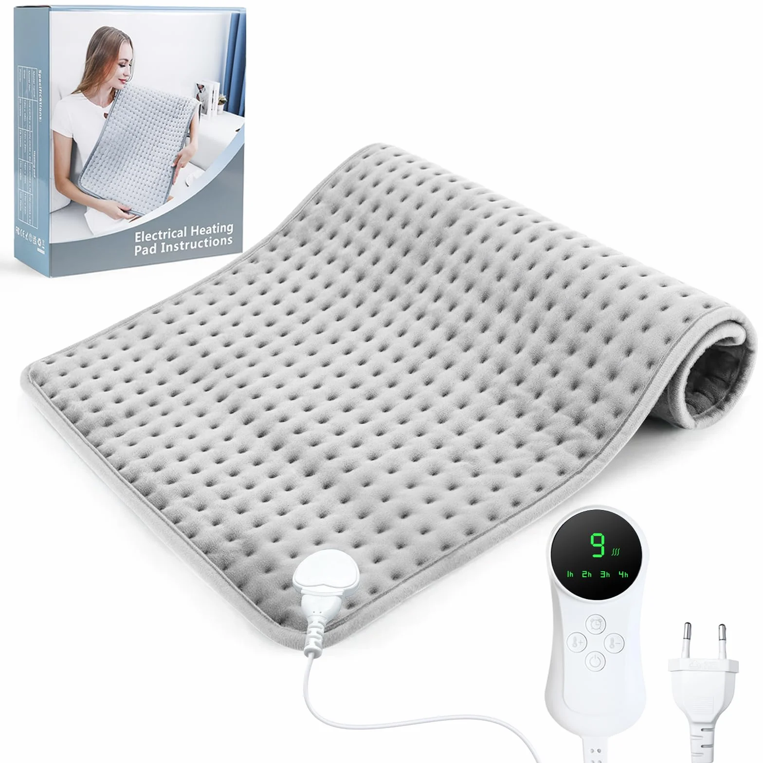 Cuscino riscaldante elettrico 43 X 84 cm con spegnimento automatico e 9 impostazioni di temperatura, cuscino riscaldante per schiena, collo, spalle, stomaco