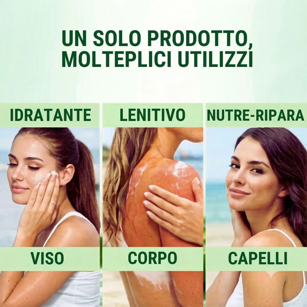 Aloe Vera Gel Puro, da coltivazione biologica. Per Viso, Corpo e Capelli. Idratante, rinfrescante post scottature solari, post depilazione e rasatura.(Confezione da 2 x 200 ml)