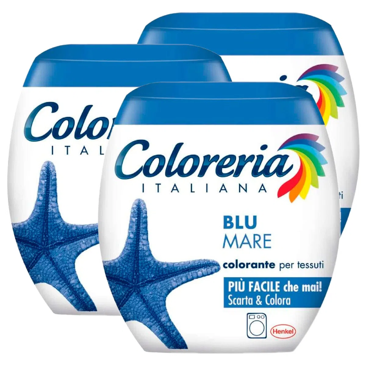 3x Coloreria Italiana Colorante per Tessuti in Lavatrice Colore Blu Mare Formula Tutto in Uno - 3 Confezioni Monodose da 350 g