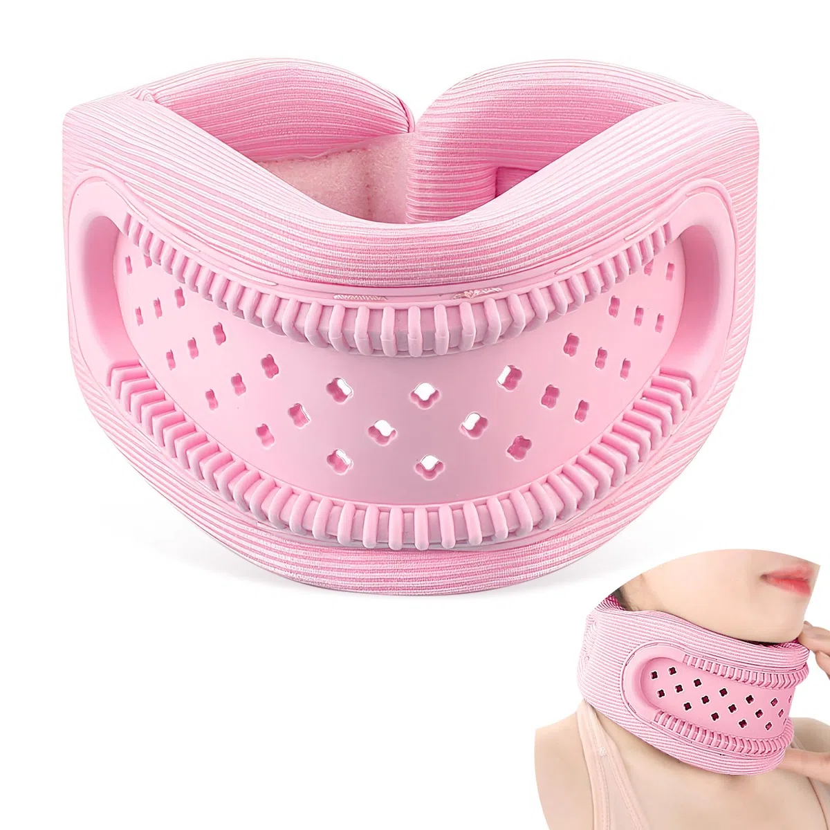 Tutore per il collo per il dolore al collo e supporto - Tutore di supporto per il collo traspirante regolabile in schiuma di silicone per dormire, allevia il dolore e la pressione (rosa - taglia L)