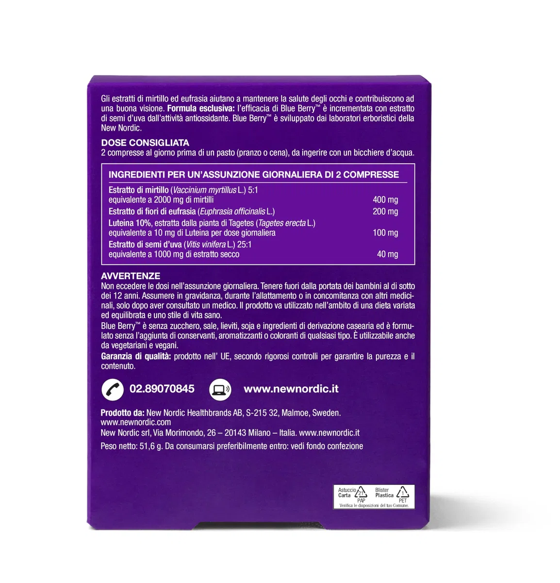 New Nordic Blue Berry Integratore Alimentare Utile per la Funzione Visiva - 120 Compresse