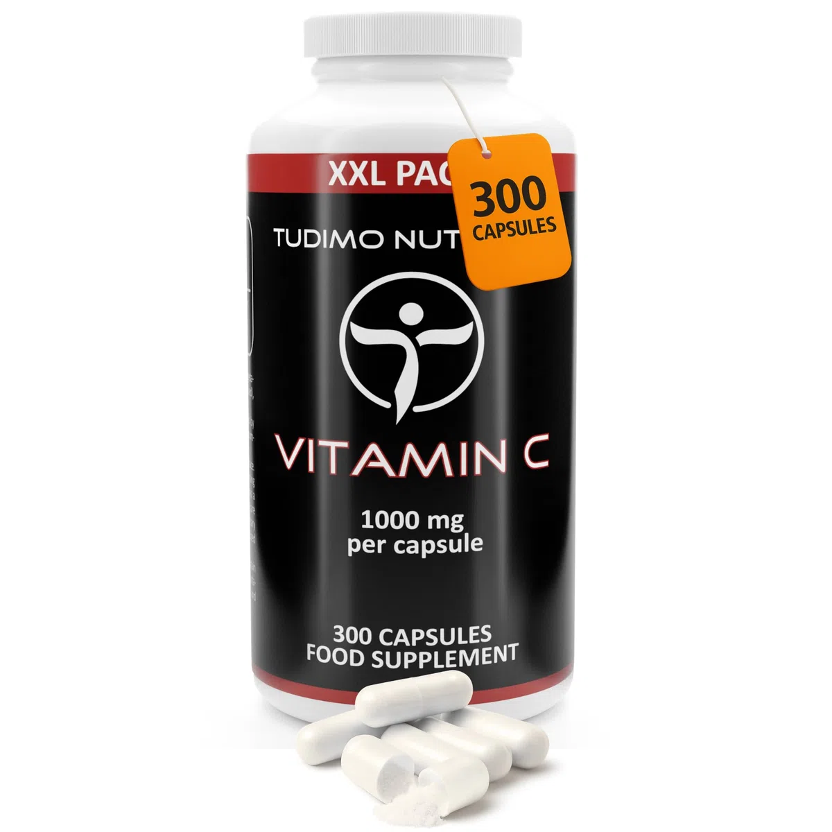 Vitamina C | 1000 mg | 300 Capsules (Scorta 10 Mesi) di Capsule a Disgregazione Rapida, Ciascuna con 1000mg di Acido L-Ascorbico in Polvere di Qualità Premium in Confezione Grande Famiglia XXL
