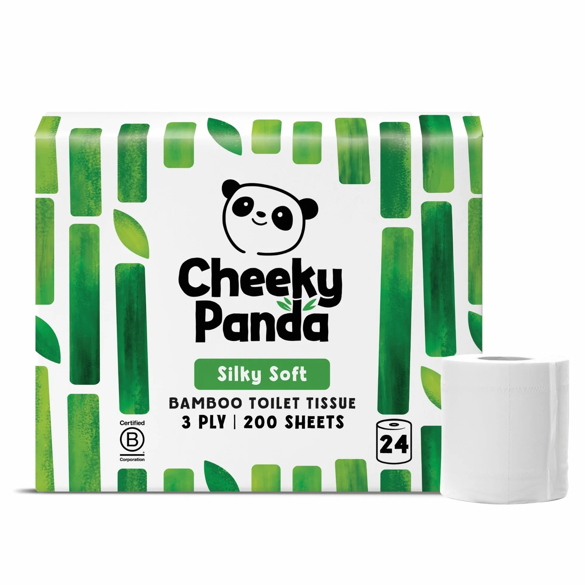 The Cheeky Panda Carta Igienica Bamboo | 24 x Rotoli Carta Igienica 3 Veli | 200 Soffici Fogli | Biodegradabile ed Ecológico | Senza plastica