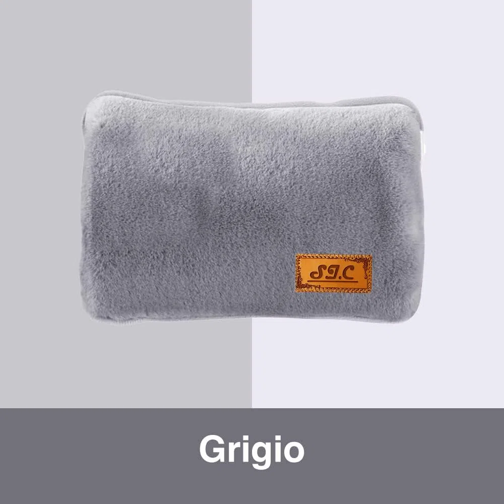 Borsa Acqua Calda Elettrica in Peluche; 500W, Scaldino Elettrico Scaldamani, Scalda Mani e Piedi in Casa, a Letto, per Giornate Fredde, Dolori Mestruali e Muscolari (Grigio)