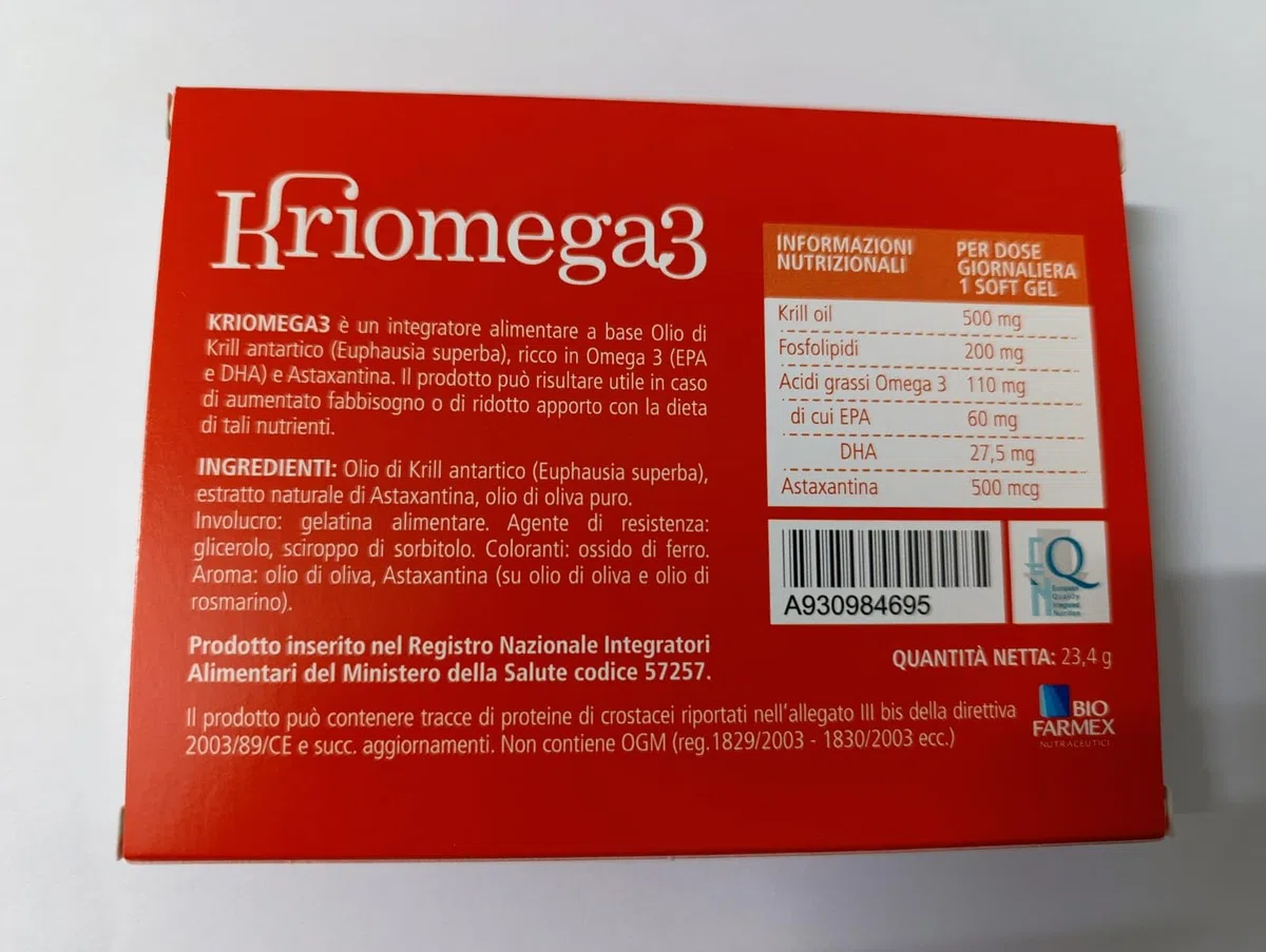 KRIOMEGA 3 30 softgel - Integratore alimentare di omega 3 da krill oil con Astaxantina