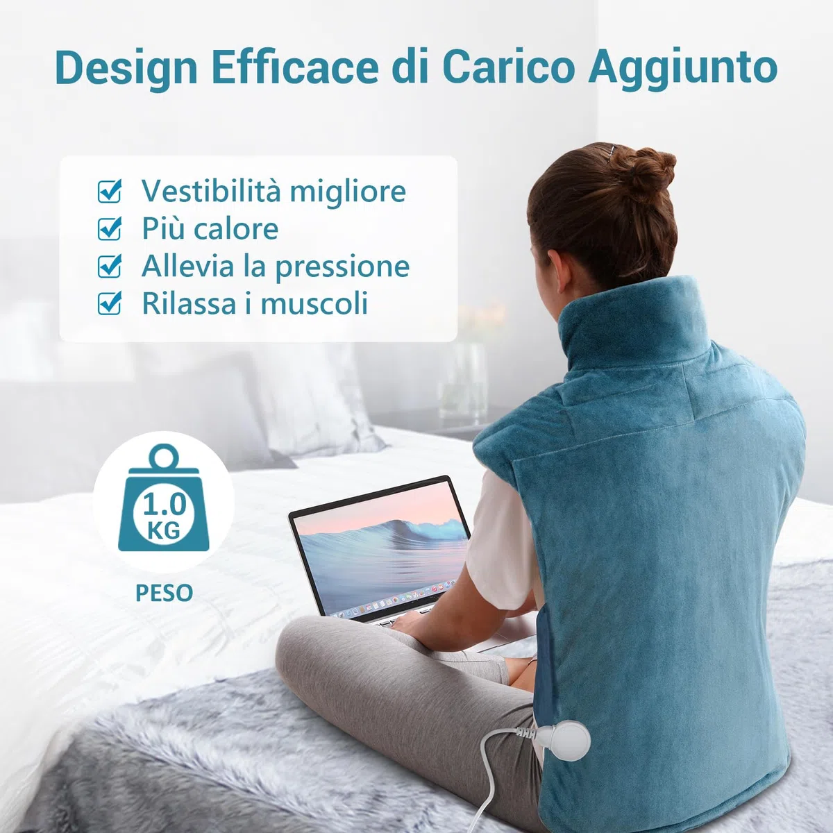 Comfytemp Termoforo Elettrico, Termoforo Ponderato per Schiena, Cervicale e Spalle, 9 Livelli di Riscaldamento, Termoforo Cervicale e Spalle, Cuscino Termico con Spegnimento Automatico, 53x 85cm