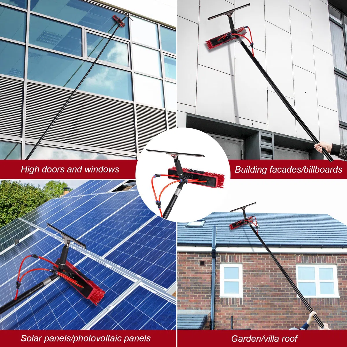 Limpieza Placas Solares Cepillo, Barra telescóa Exteble Limpiador Fotovoltaico, Cabezal del Cepillo 35 cm/55 cm, Aleación de Aluminio, para Ventanas Altas 10.8M-35CM