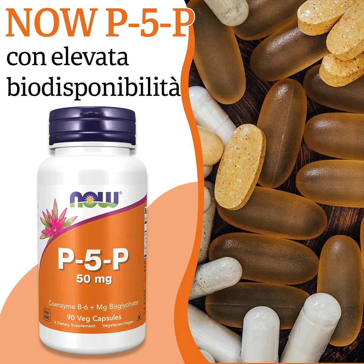 Now Foods P-5-P, Piridossal-5-Fosfato, vitamina B6 attiva, 90 capsule Vegane, Testate in Laboratorio, Senza Glutine, Senza Soia, Vegetariane, Non OGM