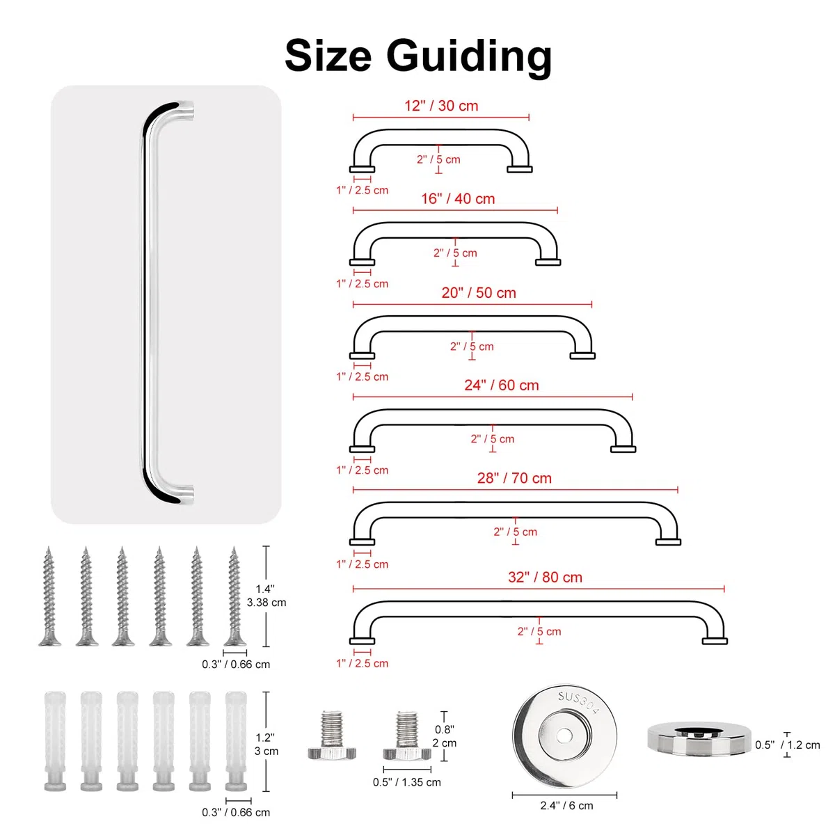 supregear Barra D'appoggio per Bagno, Maniglia in Acciaio Inossidabile 304 Barra di Sicurezza per WC Cucina Camera da Letto Vasca da Bagno, Montaggio a Parete con Viti Nascoste