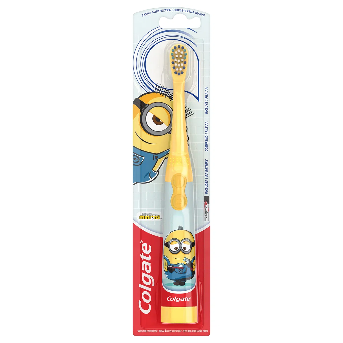 Colgate Spazzolino da denti per bambini, alimentato a batteria, Minions, spazzolino extra morbido, dai 3 anni in su, 1 confezione