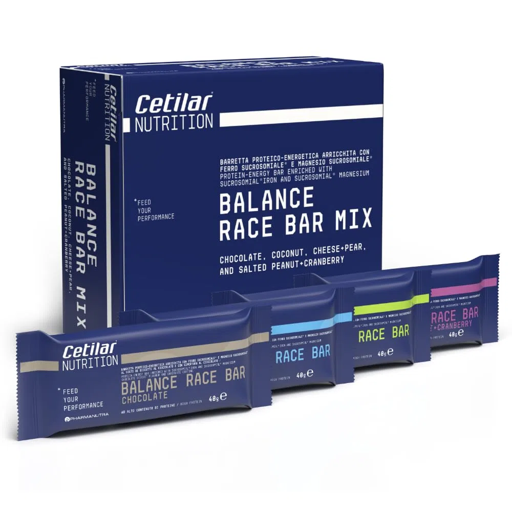 Balance Race Bar Mix, 8 Barrette energetico-proteiche da 40 gr cad., 4 gusti assortiti, formula bilanciata, con Ferro e Magnesio Sucrosomiali®, Energia durante l'allenamento, Cetilar Nutrition