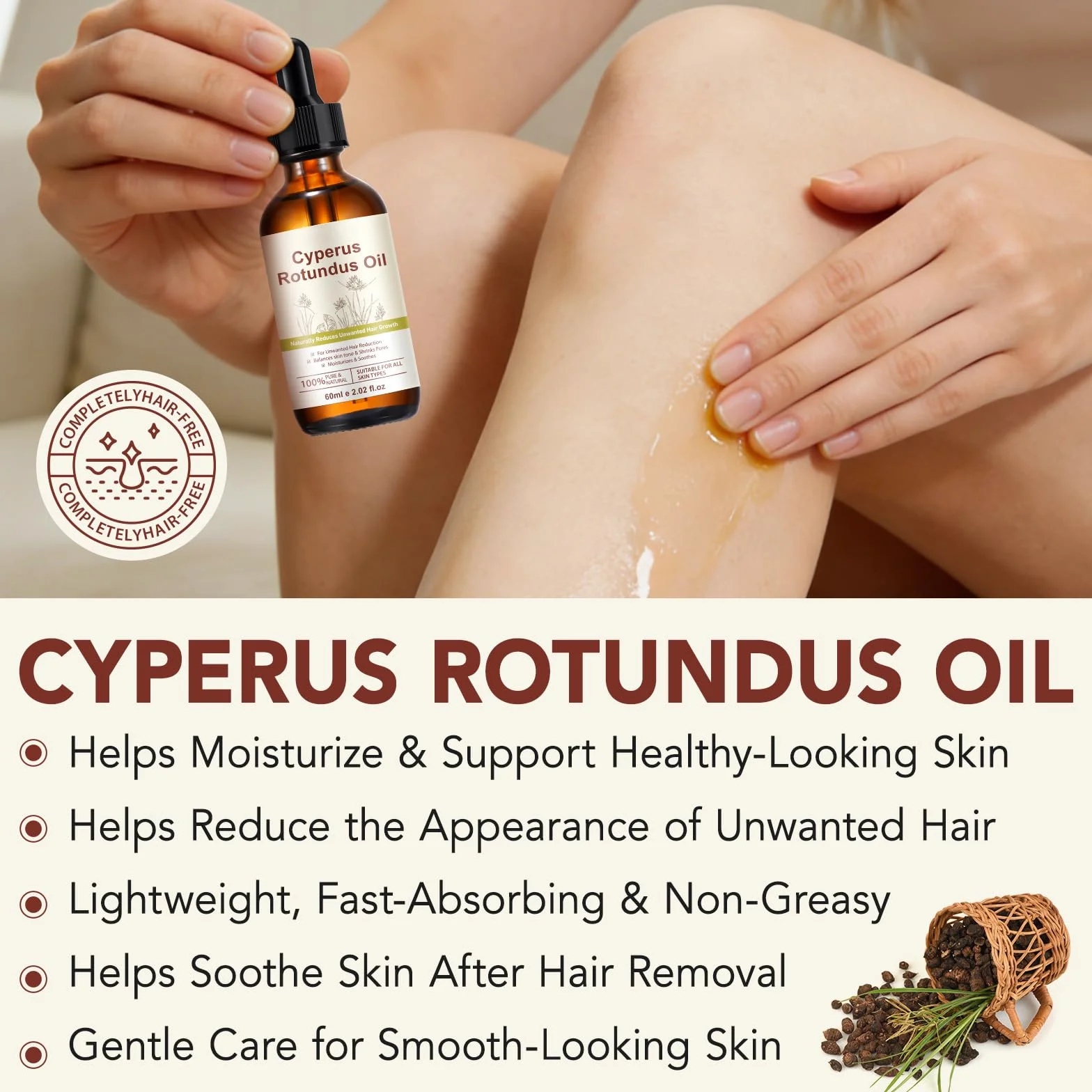 Cyperus Rotundus Oil, Cyperus Rotundus Oil for Hair Removal, Reduces Unwanted Hair Growth, idratante Soothing Skin, Shrink Pores, Reduces Body Hair Growth Cypress Rotundus Oils for All Skin