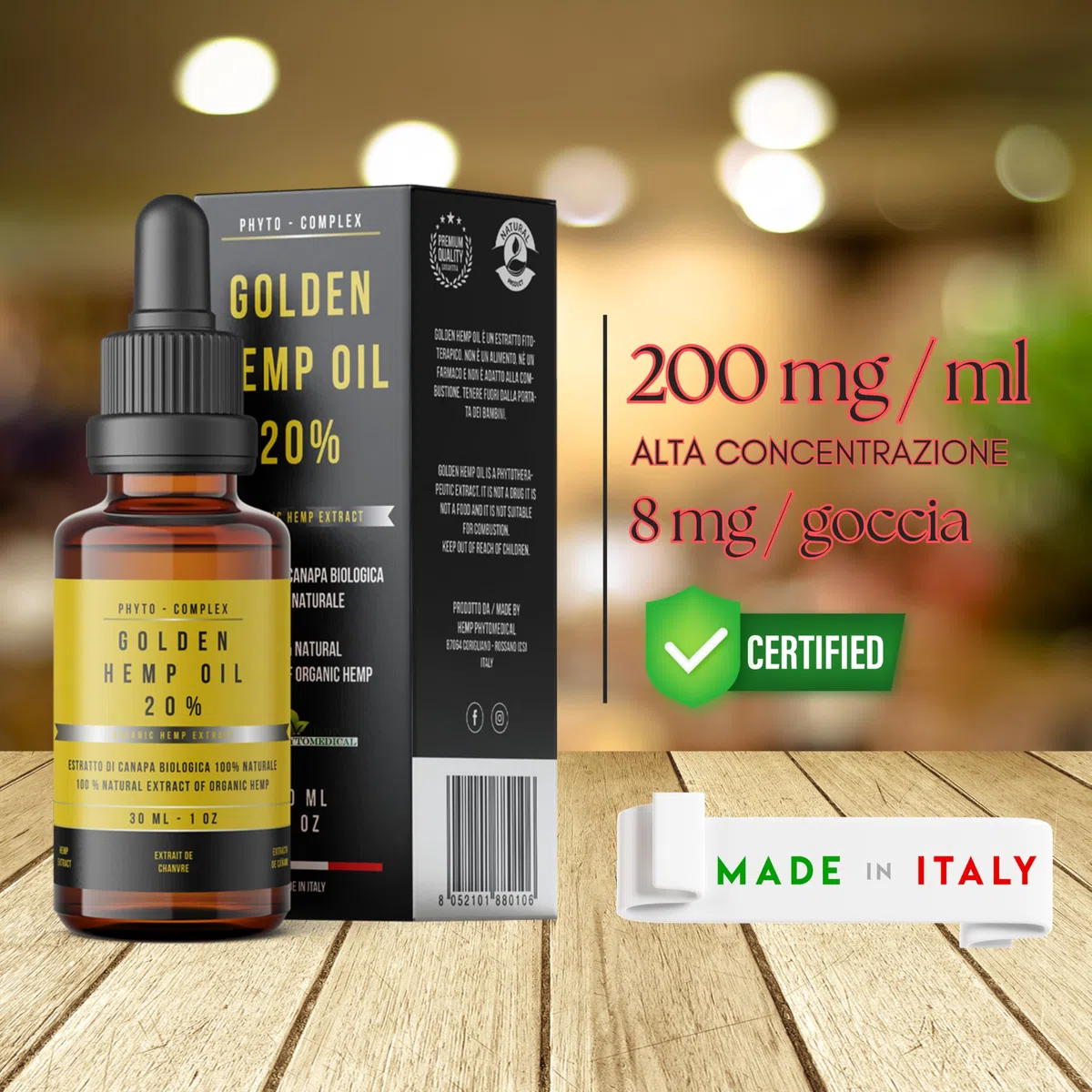Golden Hemp Oil 20% Olio di Canapa Certificato ad Alta Concentrazione - Made in Italy by Hemp Phytomedical