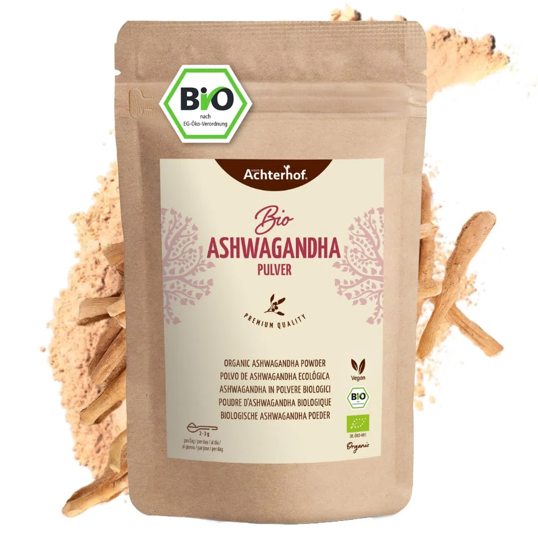 Ashwagandha in polvere BIO 500g | vera radice di ashwagandha macinata dall'India | ginseng indiano | Ayurveda | ideale da aggiungere a frullati, succhi e latte d'oro | vom Achterhof