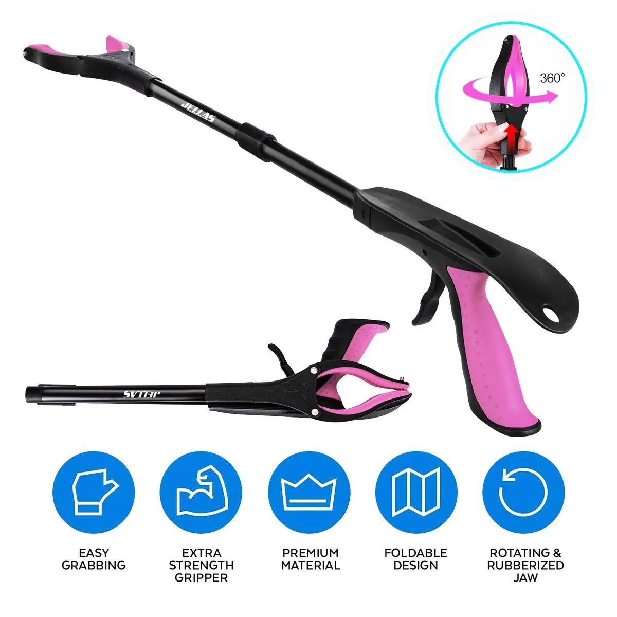 Jellas 2pcs Pinza Telescopica, 80 cm Pinza Telescopica Pieghevole, Pinza Prensile, Raccoglitore di Immondizia, Pinza Morsetto in Gomma (Viola)