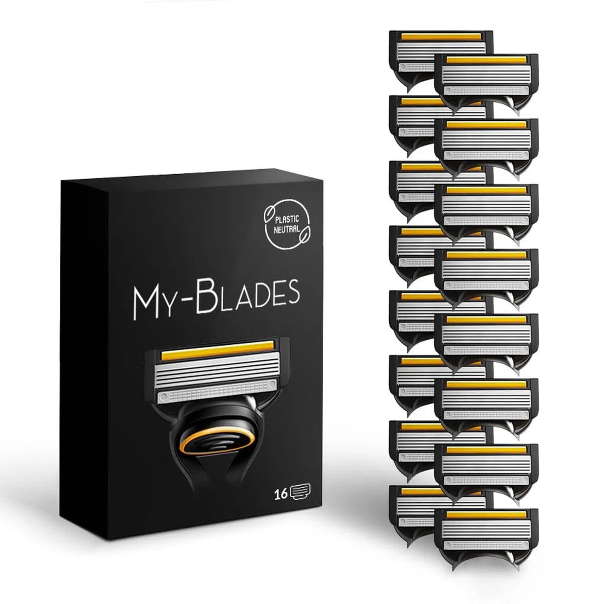 My-Blades - Lamette da rasoio compatibili con Gillette Fusion 5, braccio in plastica, 16 lamette di ricambio a 5 lame