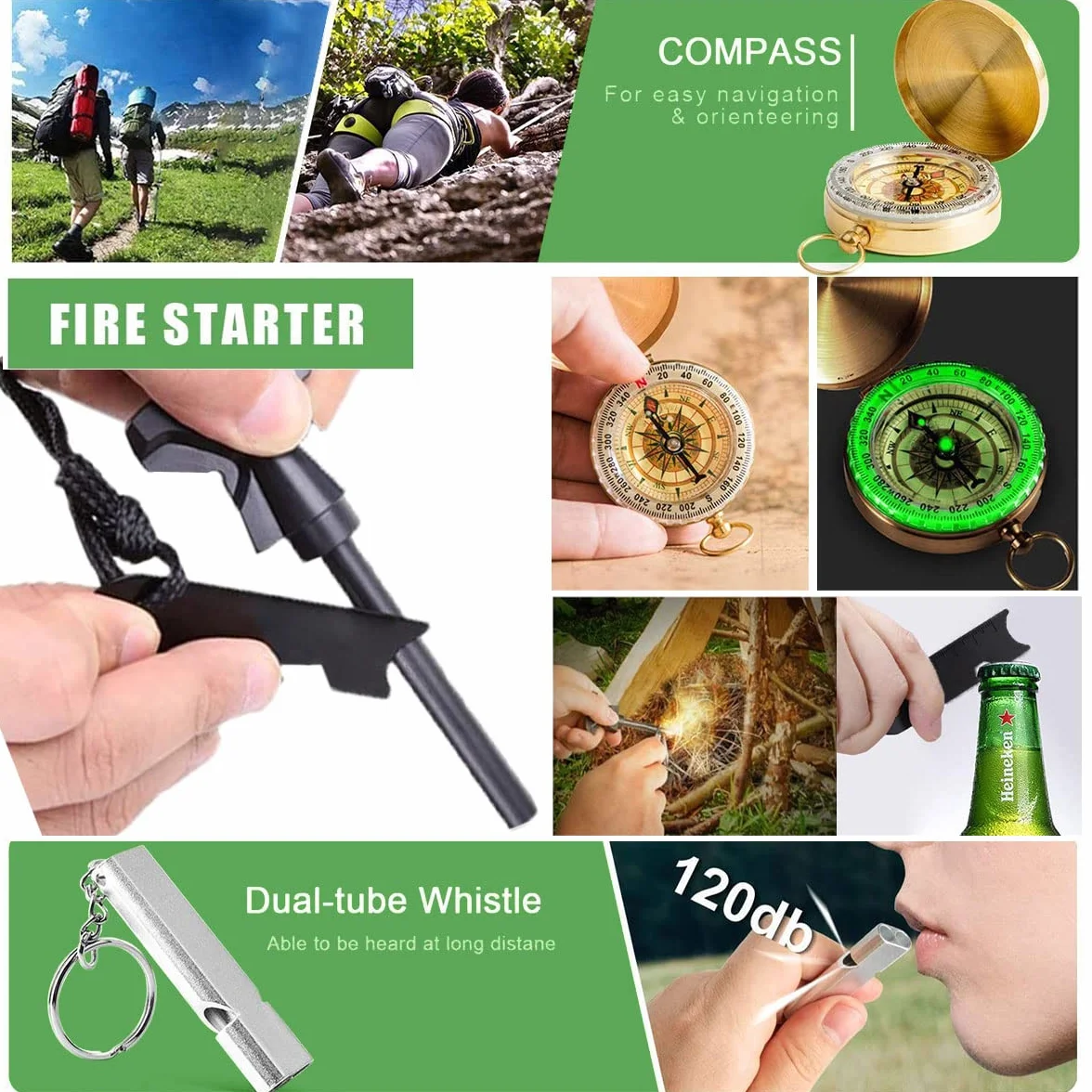 Kit di Sopravvivenza 63 in 1, Multifunzione Kit di Pronto Soccorso di Emergenza, Kit Sopravvivenza per Campeggio Escursionismo Avventure, Regalo di Compleanno Natale per Uomini Papà Adolescenti