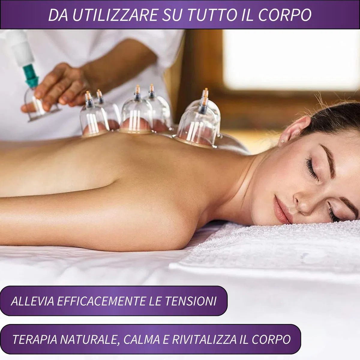 Uplife Set Coppettazione con 24 Coppette Massaggio Schiena - Per Cupping Therapy, Vacuum Terapia. Ventosa per Trattamento Cellulite e Sollievo dai Dolori Muscolari