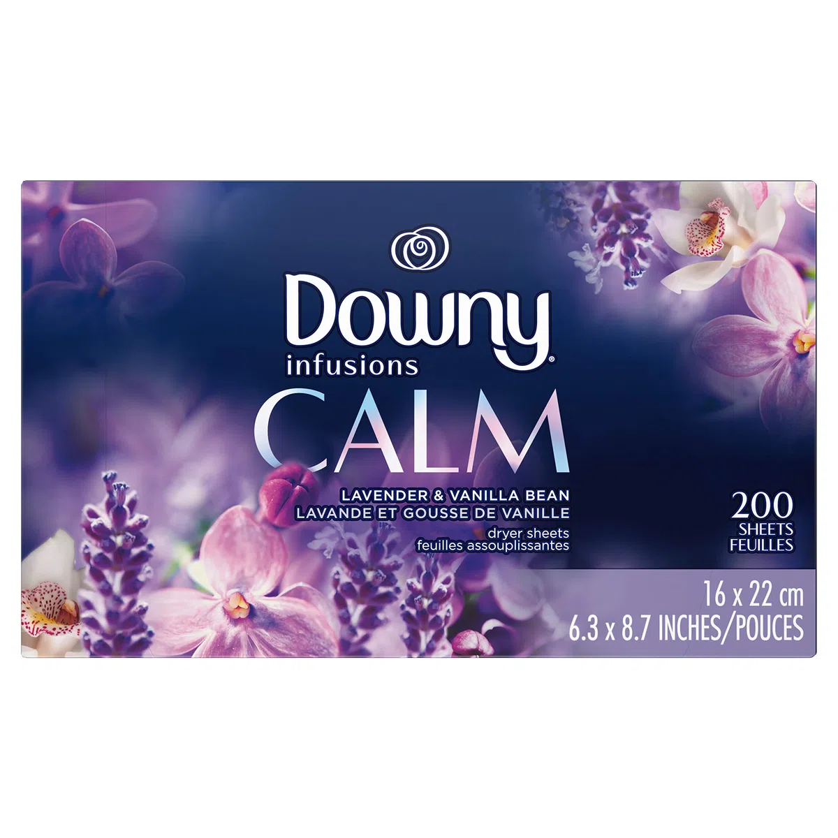 Downy Infusions Calm Fogli per asciugatrice, alla lavanda e bacche di vaniglia, confezione da 200 pezzi