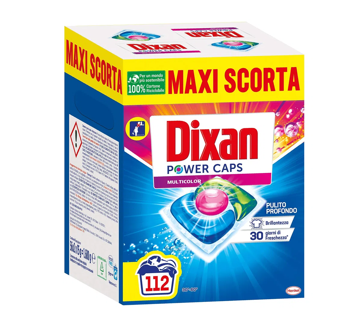 Dixan Powercaps Multicolor, Detersivo Lavatrice Predosato In Capsule, Ideale Per Capi Colorati, 56X2 (112) Lavaggi - 1680 g
