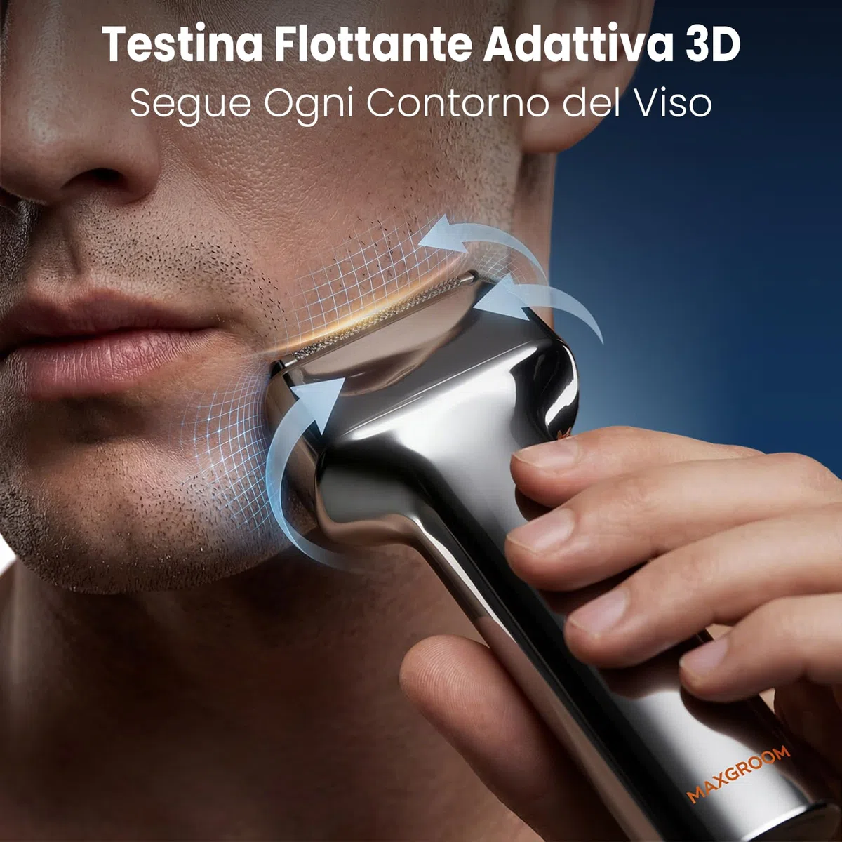 MAXGROOM Rasoio Elettrico Barba, rasoio elettrico a pelle a 3 testine flottanti, Shaver barba IPX7 testina rimovibile, 70 minuti di autonomia, 132 g leggero e portatile, USB-C e LED