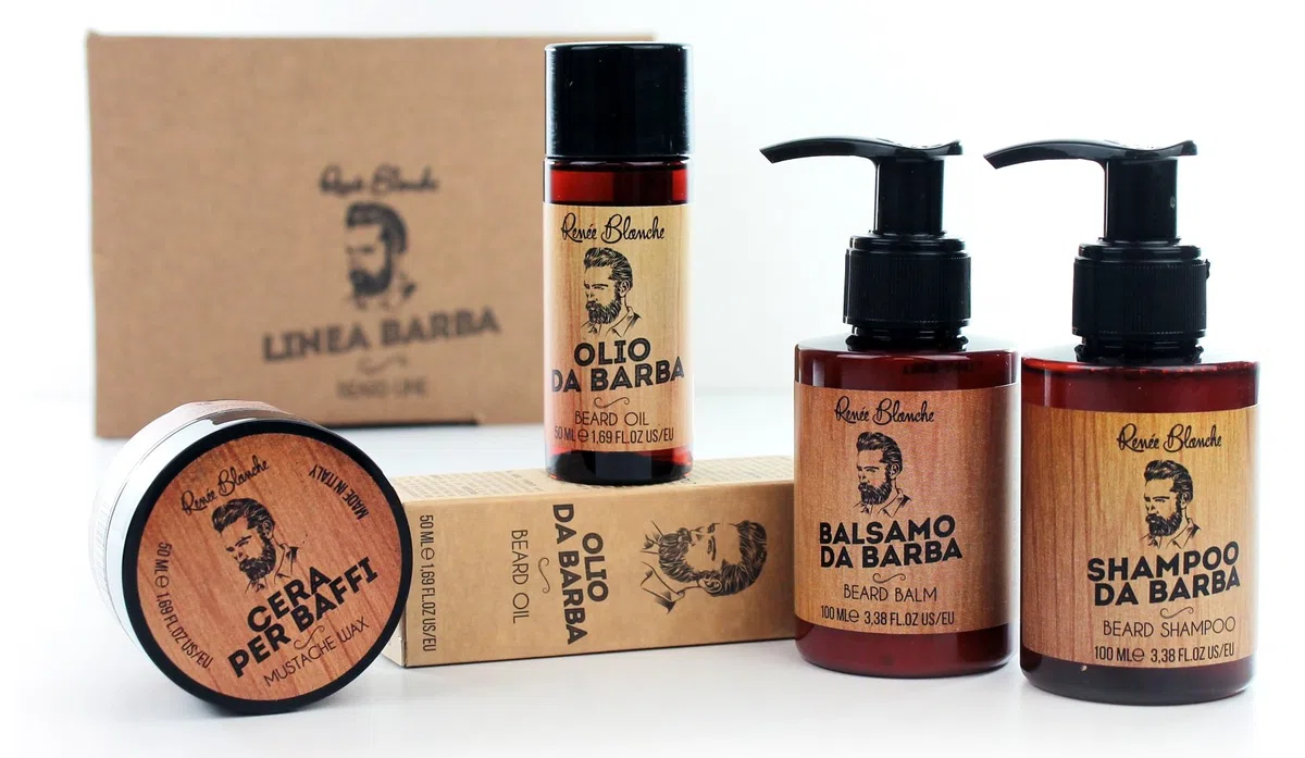 Renée Blanche Beard Line Kit Linea Baffi e Barba - Cofanetto All in One contenente Cera per Baffi, Olio da Barba, Balsamo da Barba, Shampoo da Barba