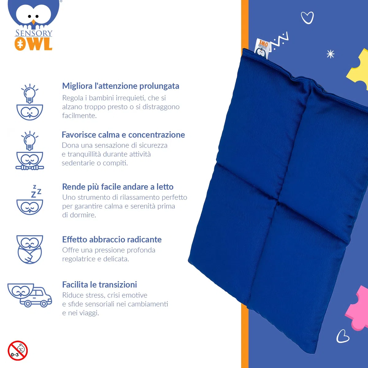 Cuscino Ponderato per Ginocchia Cuscino con Peso Sensoriale Terapeutico in Cotone Sollievo dallo Stress 30 x 40 cm 2 kg Blu