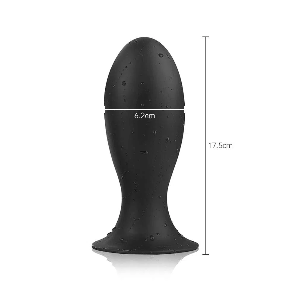 SXOVO Plug Anale Ovale con Ventosa Analesex Toy in Silicone Liquido Butt Plug Anale per Stimolazione Prostata Toys Sessuali per Donna Uomini Coppie (L,Nero)