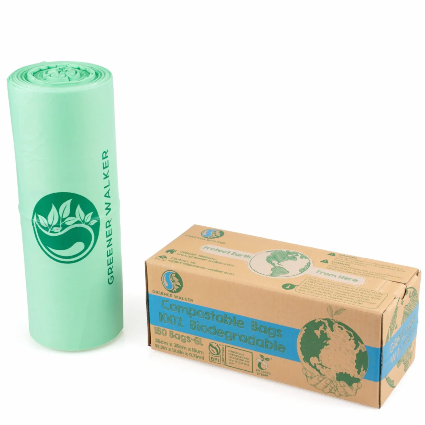 Greener Walker 100% compostabile biodegradabile 10L sacchi per Rifiuti Alimentari da Cucina-150 Sacchetti