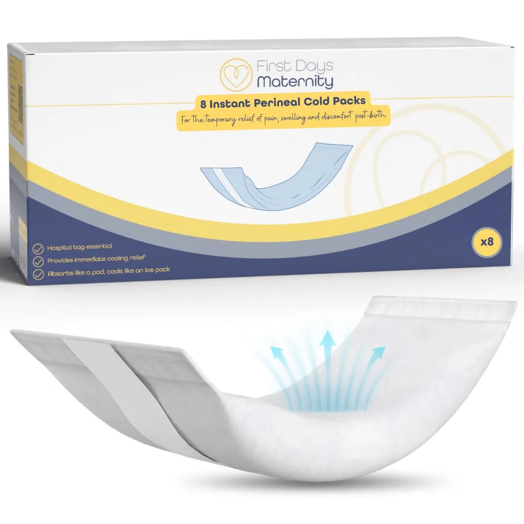 First Days Maternity - impacchi freddi perineali (8), attivazione istantanea, completamente assorbente, perfetto per ospedale o borsa del lavoro, sollievo dal dolore senza droghe dopo la nascita