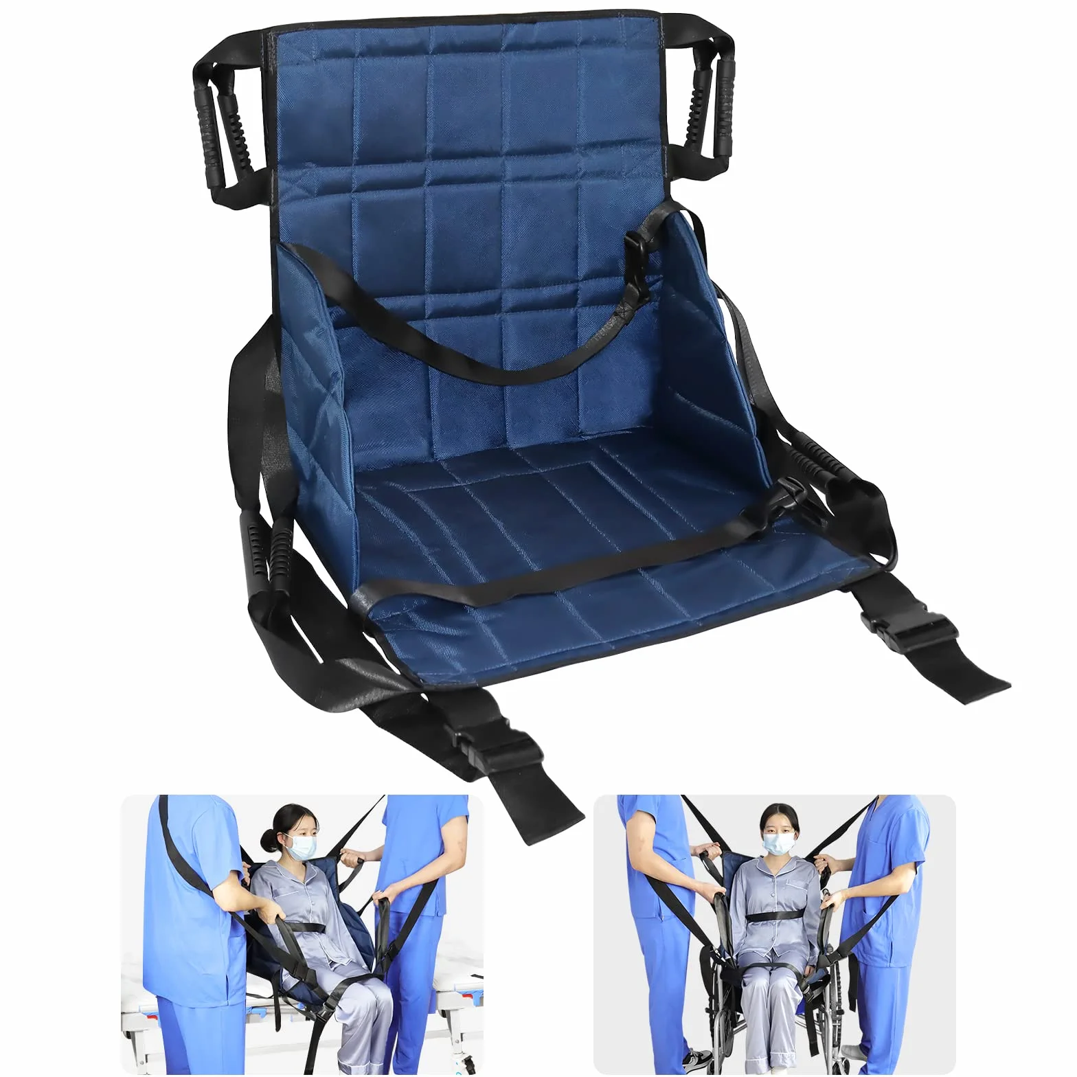 LOSCHEN Tracolla per ascensore scale, cinghie di trasferimento con 4 maniglie per sollevare anziani, andare al piano di sotto facilmente, cinghia regolabile, resiste a 220 bls (blu navy)
