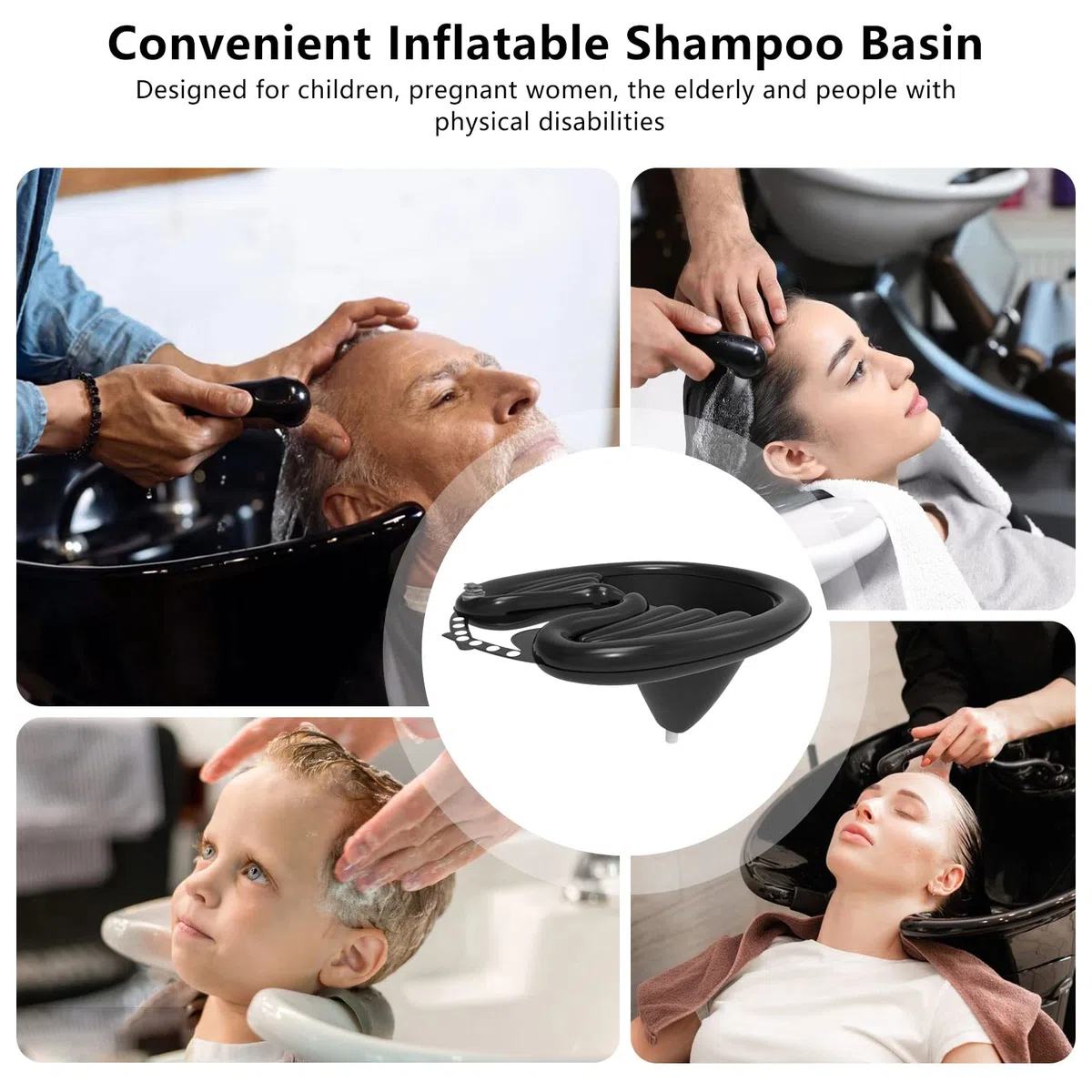 CDIYTOOL Bacino gonfiabile portatile per shampoo, per salone mobile, in PVC, pieghevole, per lavare i capelli, nero